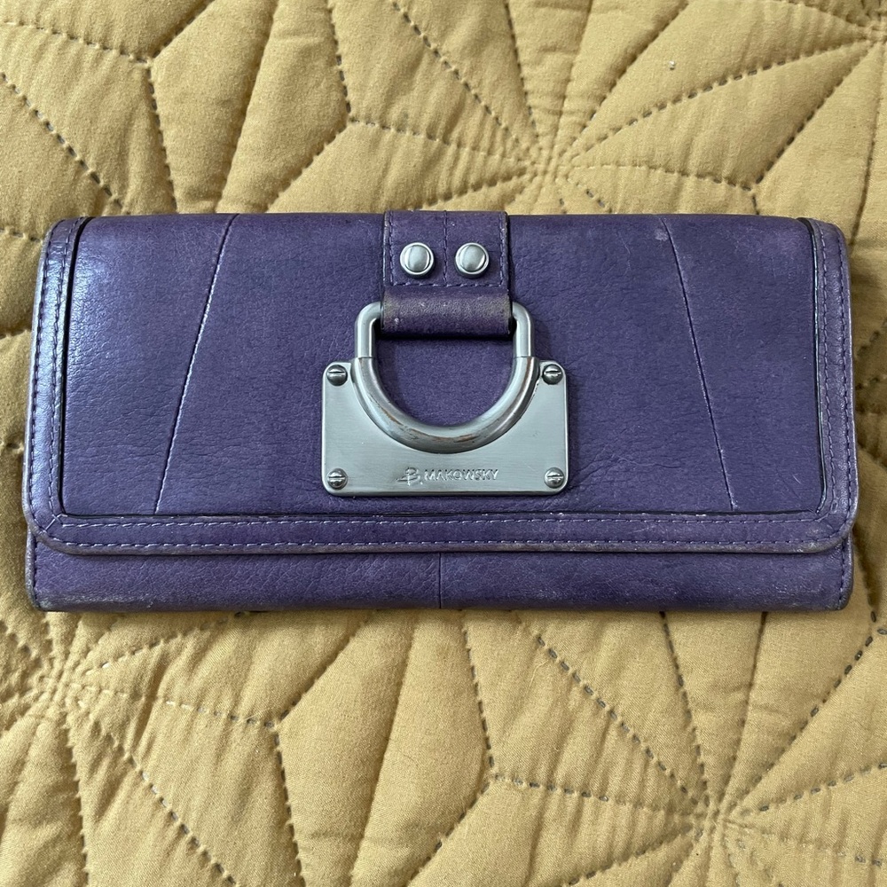 B. Makowsky Purple Leather Wallet with Silver Accents